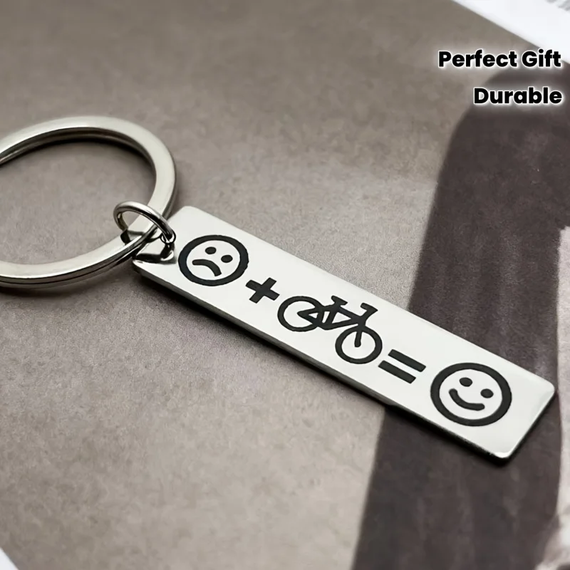 Happy Cycling Stainless Steel Keychain with Smiling Face & Bicycle Design Durable Iron Chain Perfect Gift for Cyclists & Bikers