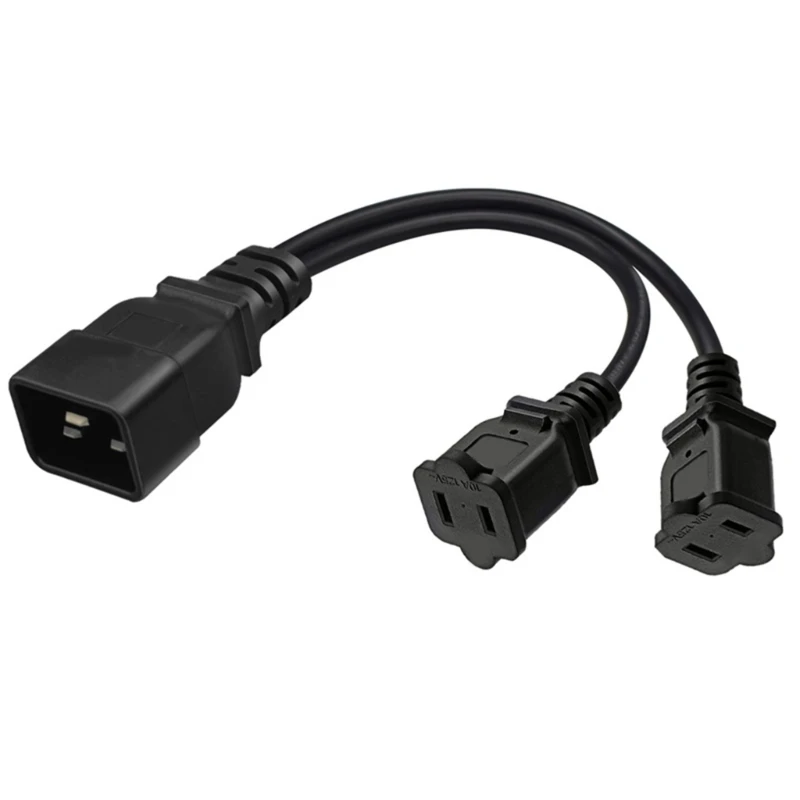 Heavy Duty Power Adapter Convert C20 to 2x 1 15R Power Supply Cord 0.32m PVC Extension Cable Fit for Various Electronics