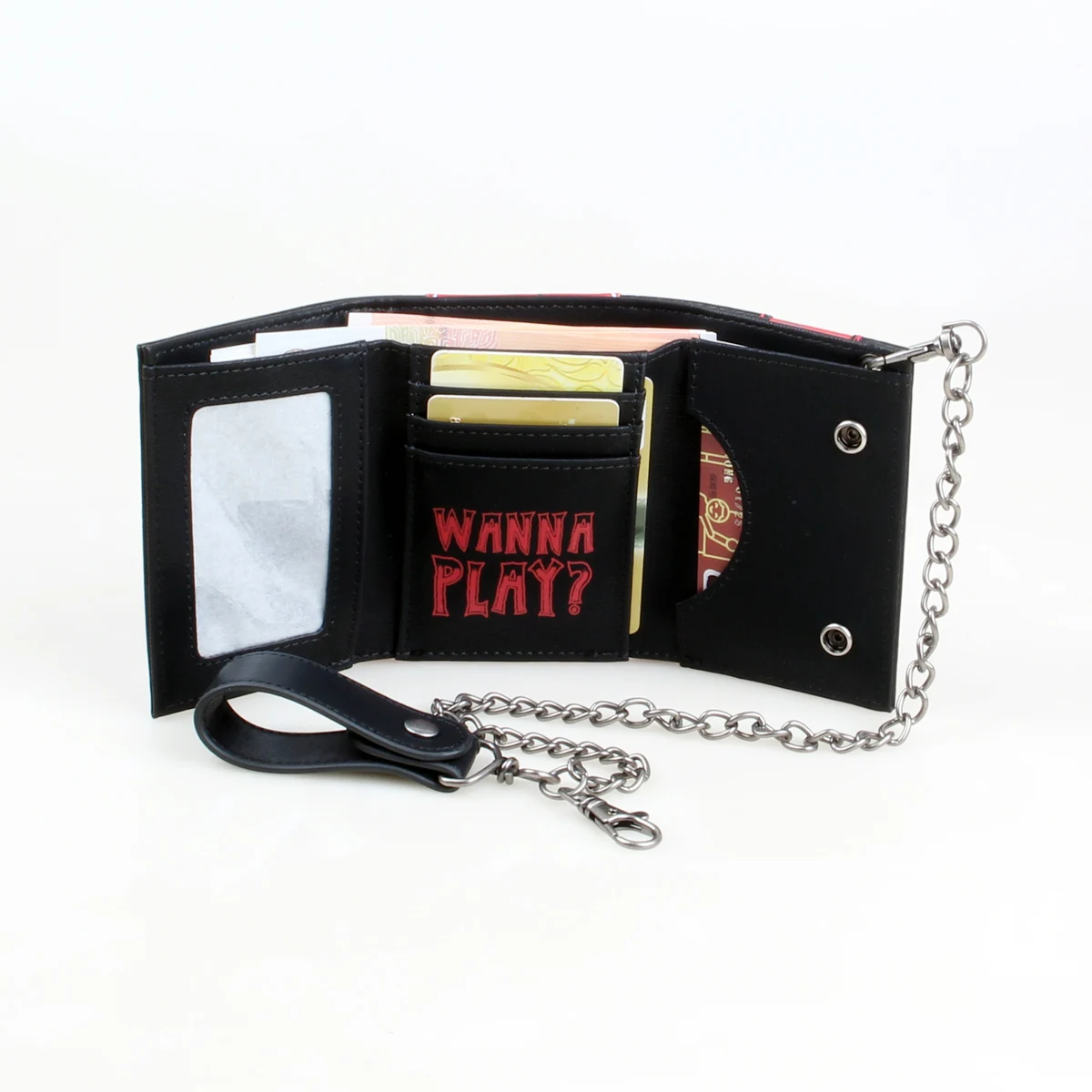 Three fold men\'s wallet with chain, personalized embroidered relief luminous card clip