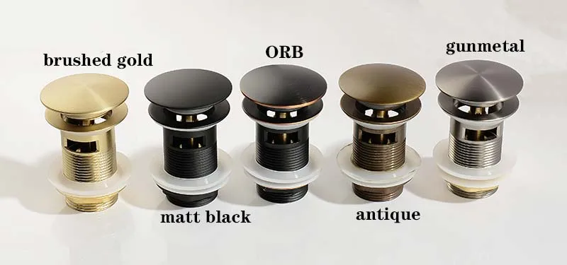 Bathroom Sink Push Down Pop Up Stopper Drain in Brushed Gold,Matt Black,White,Rose Gold,Gold,Chrome Washbasin Accessoires