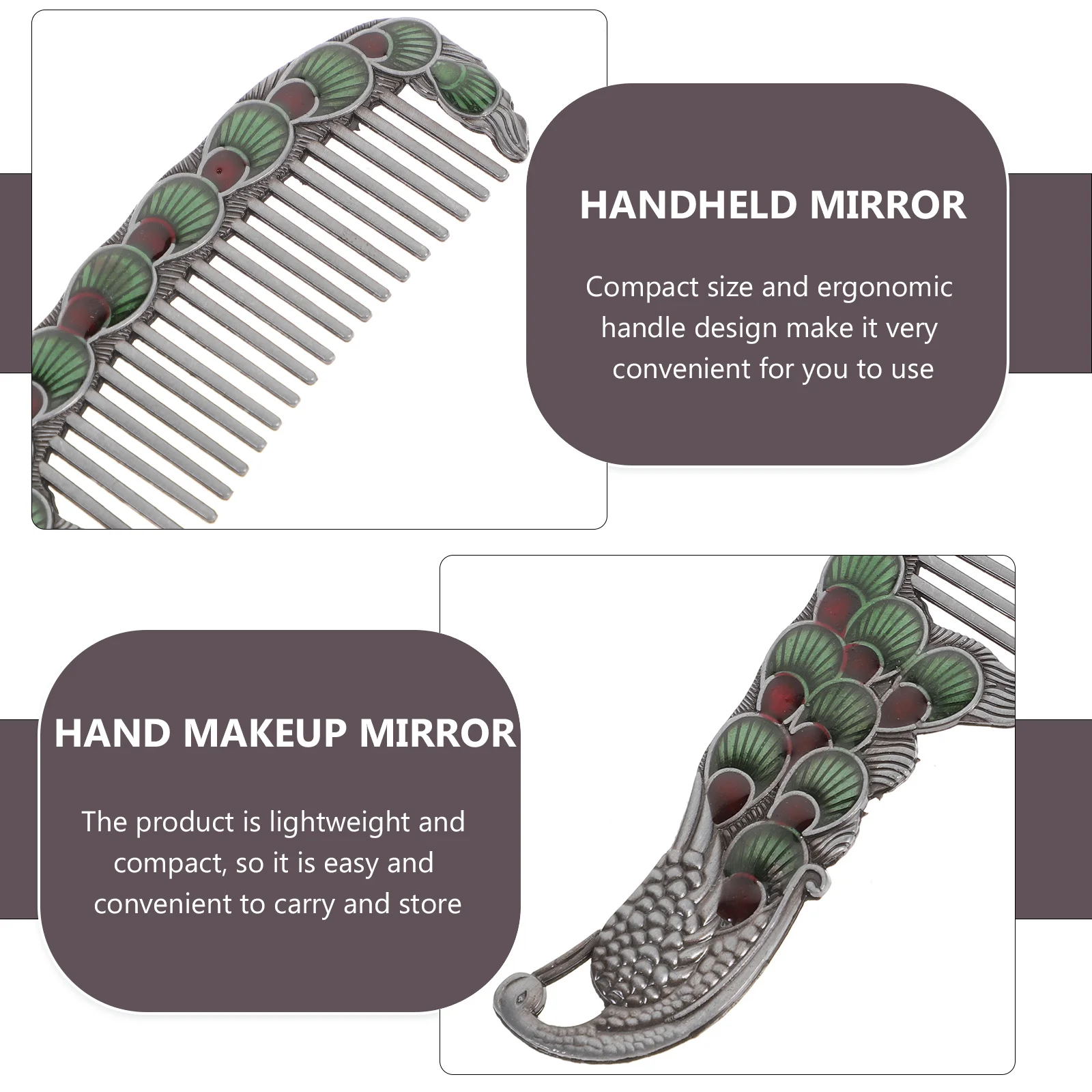 Set da 2 specchi e pettini vintage eleganti, specchio per trucco portatile, superficie riflettente ad alta definizione, ideale per l'uso quotidiano in viaggio