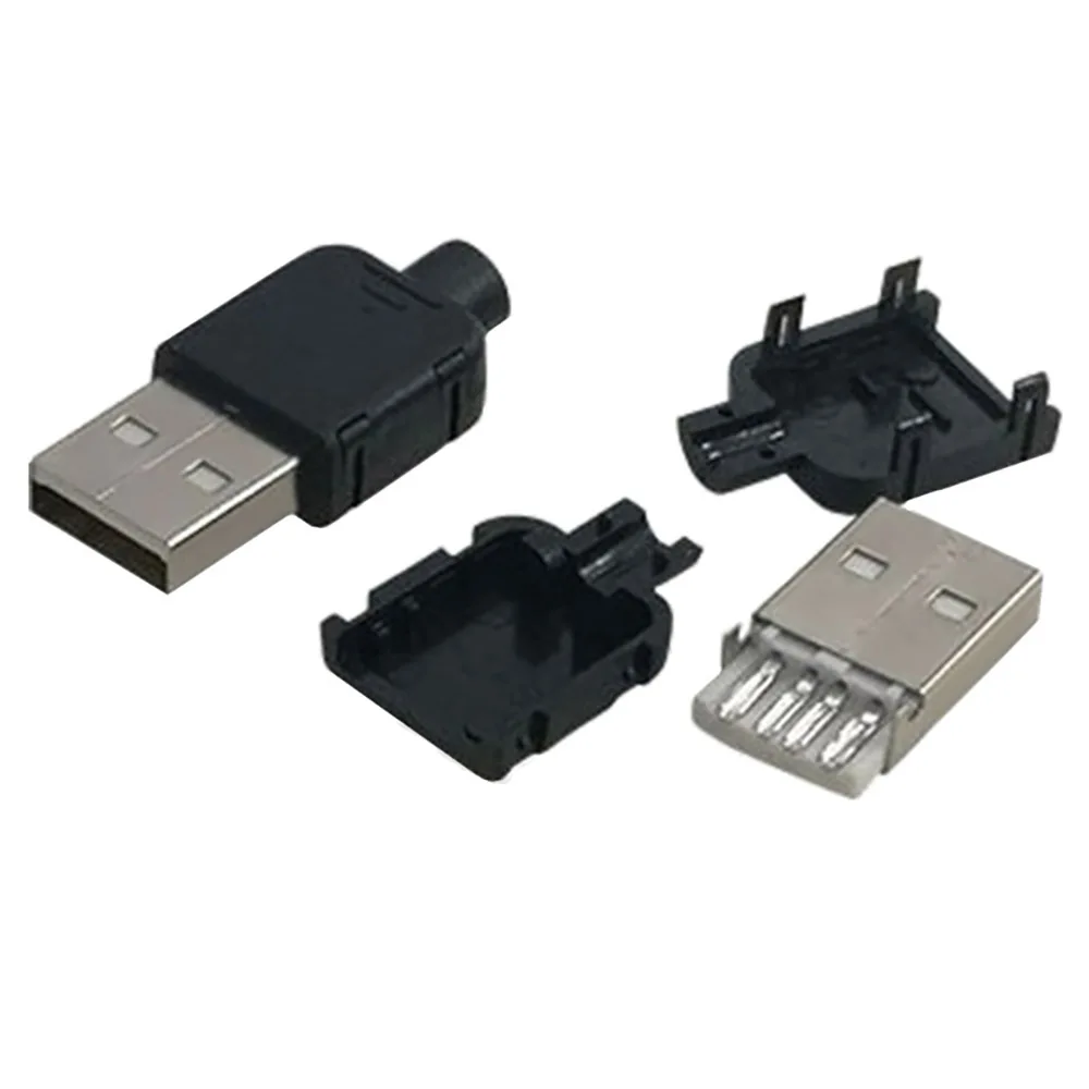 5 Sets  USB 2.0 Connector Plug Type Malefemale 4Pin Assembly Adapter Socket Solder Type Black Plastic Shell For Data Connection