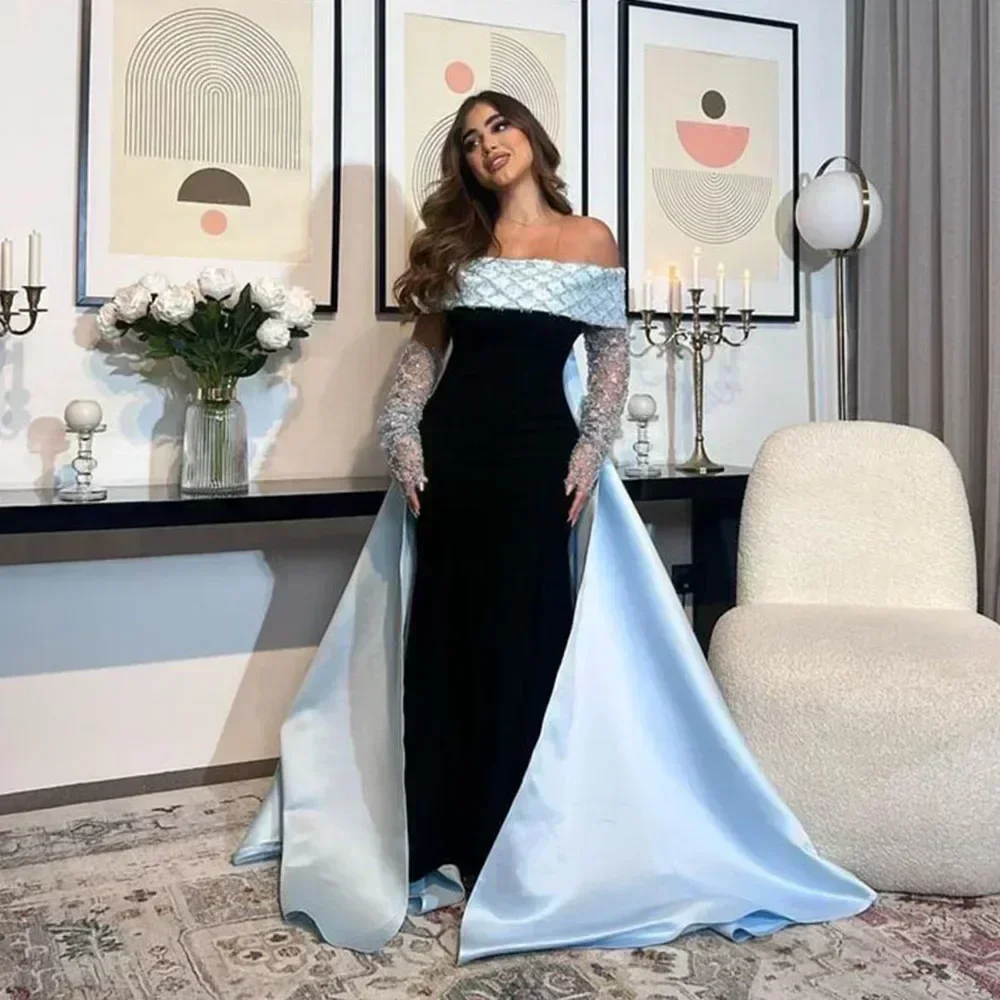 

Customized Evening Dresses With Detachable Train Prom Special Occasion Dress Long Sequins Party Gowns Exquisite High Quality Si