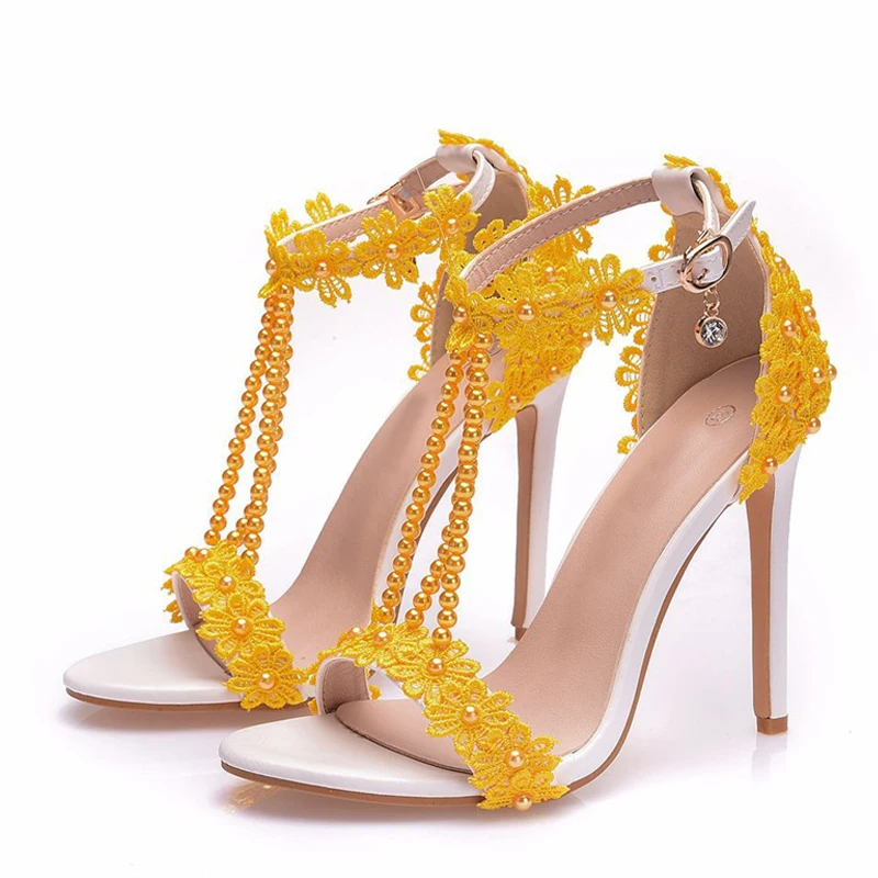 Liyke Big Size 43 44 45 Women Sexy Stiletto Sandals Summer Fashion Pearl Flowers Ankle Strap Elegant High Heels Party Prom Shoes