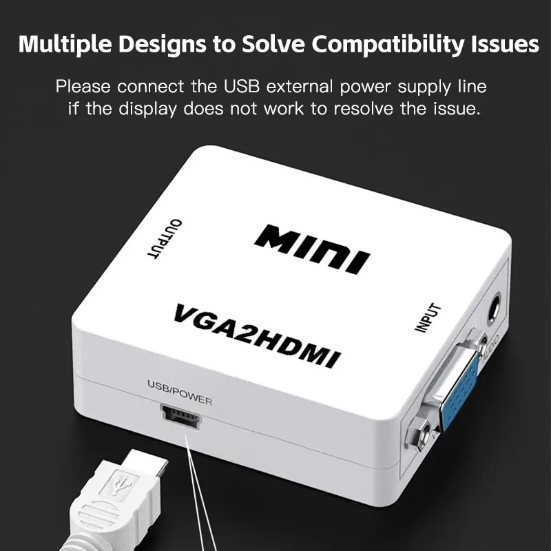 VGA To HDMI Converter VGA to HDTV Mini Box Audio Video Analog Adapter High-definition Desktop Laptop TV Projector