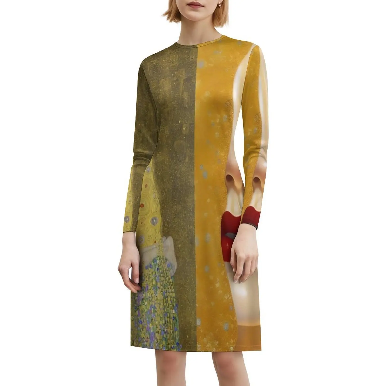 فستان غوستاف كليمت'S The Kiss and Heartache (الدموع الذهبية) للنساء ملابس الشارع الشهير ملابس النادي المطبوعة العصرية للإناث #6