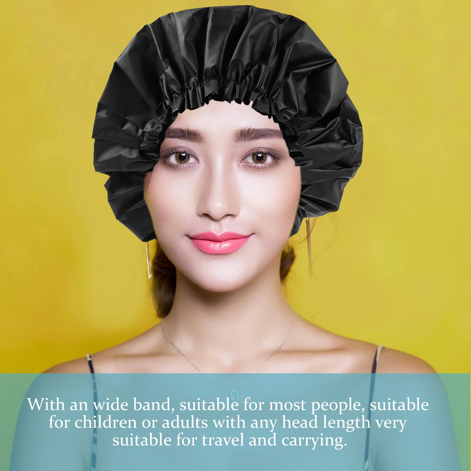 

2Pcs Waterproof Shower Cap EVA Material Bathing Bonnet for Hair Treatment Spa Sleep Black Bath Hat