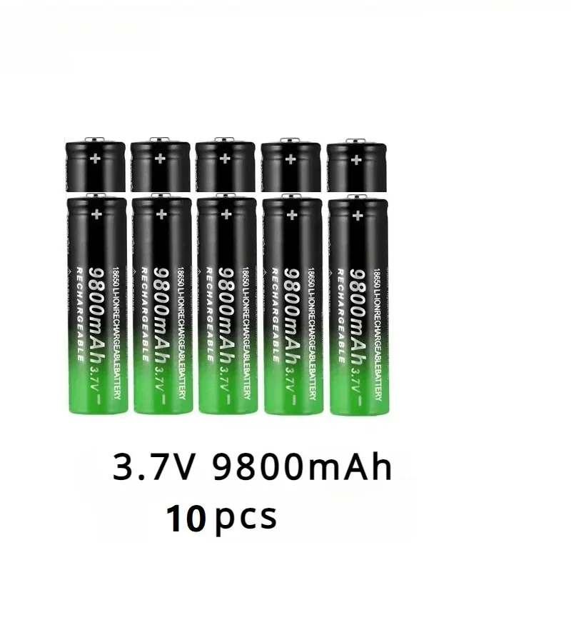 New 2025  Rechargeable Battery 3.7V 18650 9800mAh Capacity Li-ion Rechargeable Battery for Flashlight Torch Battery+Charger