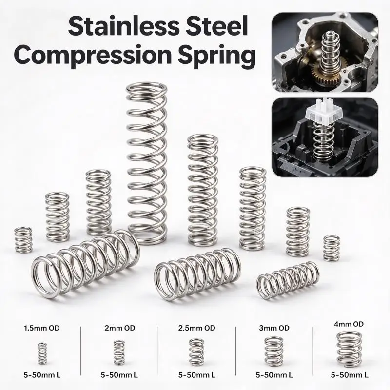 10Pcs 304 Stainlesss Steel Compression Spring, Return Spring, Steel Wire Diameter 0.2mm Outside Diameter 1.5~4mm Length 5mm~50mm