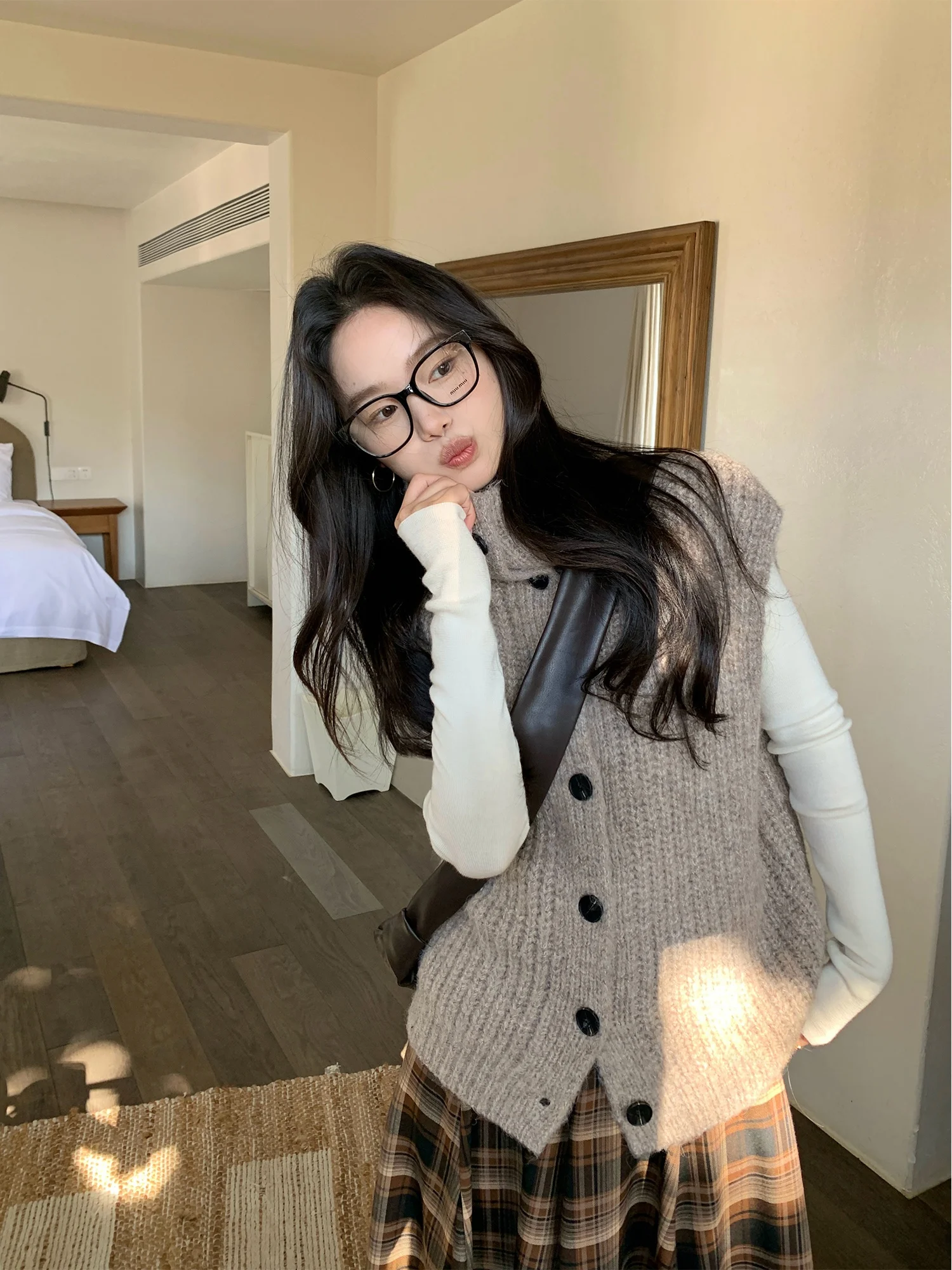 

Pusumede Women's Knitted Vest Soft Fluffy Half High Collar Inner Wear Top Lightweight Warm Stylish Commute Style Pure Color