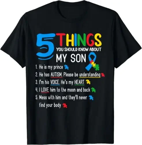 New Autistic Son Autism Awareness Support Mom Dad Parents Gift T-shirt Casual Everyday Short Sleeve Cotton Clothing