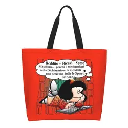 Funny Print Quino Comic Cartoon Mafalda Shopping Tote Bag Washable Canvas Shopper Shoulder Handbag