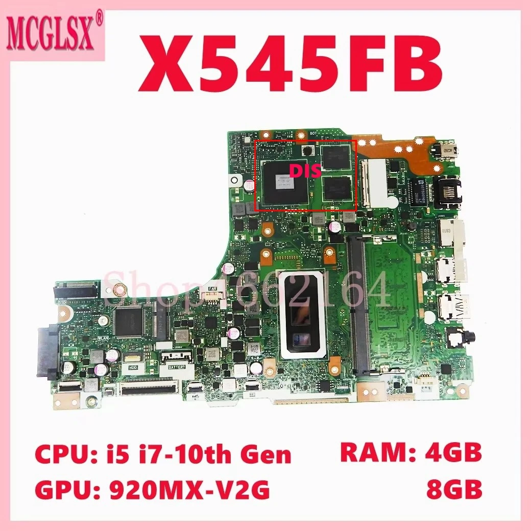 X545FB i3 i5 i7-10th Gen CPU 4GB/8GB-RAM Mainboard For ASUS Vivobook X545F X545FJ X545FA X545FB Laptop Motherboard