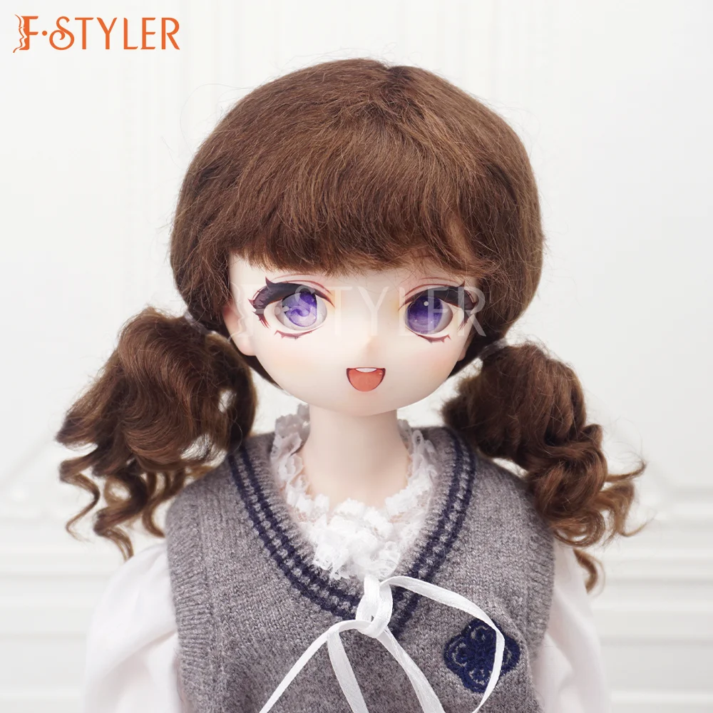 

Парик FStyler для куклы, завитой двойной хвост, стильная кукла BJD, мягкий мохеровый, различные цвета, аксессуары для волос на заказ, 1/3 1/4