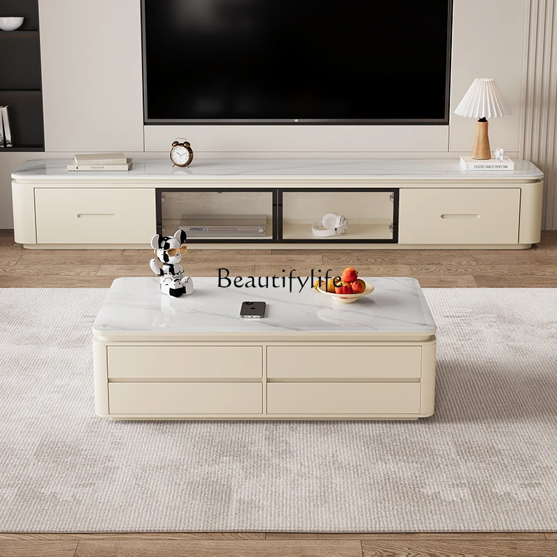 Table basse de salon dalle de roche crème vent