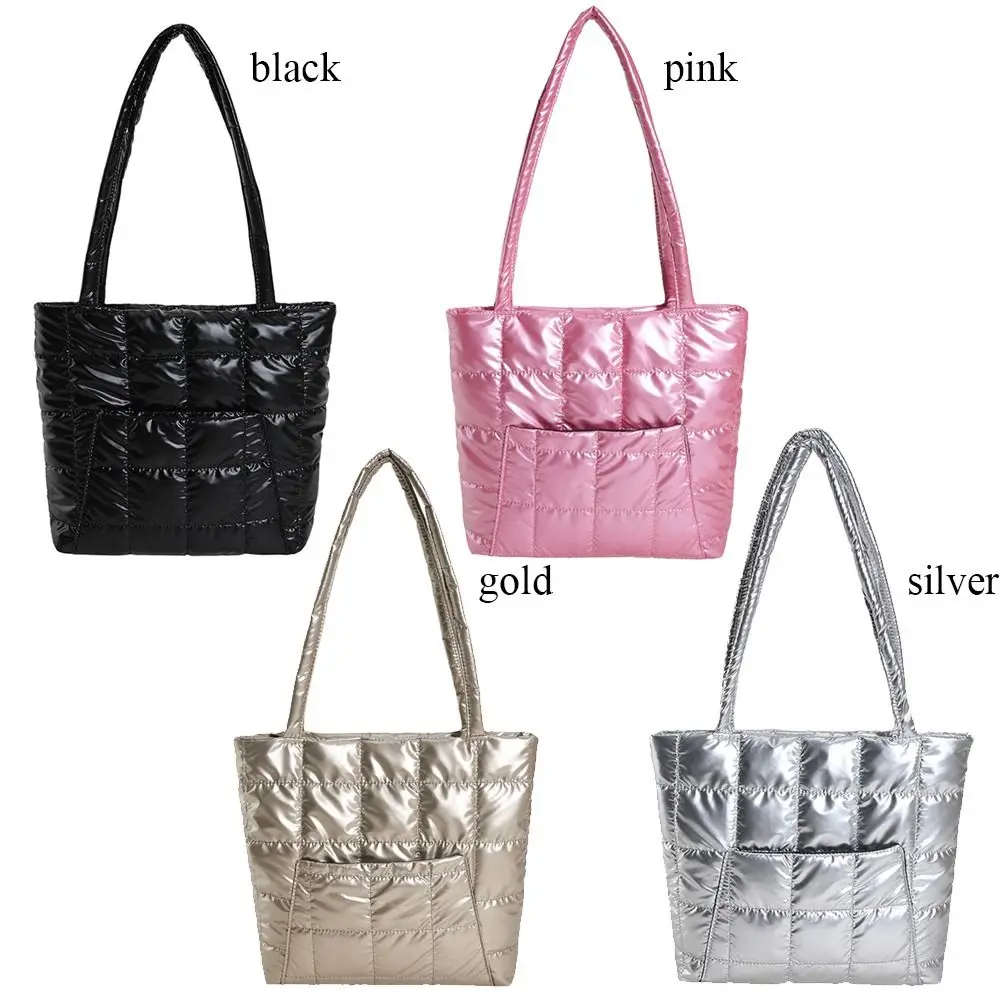 Women Large Capacity Shoulder Bag Quilted Handbags Casual Down Cotton Padded Tote Bags Girls Shopping Bags Underarm Bags