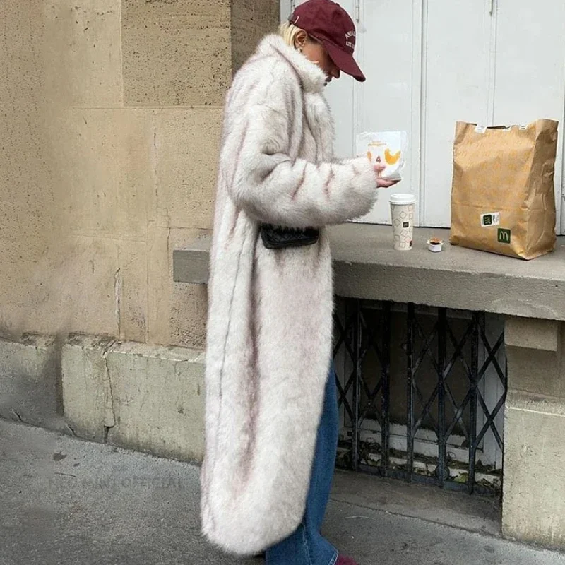 Manteau Long en Faux manches longues pour femme, vêtement d'extérieur quotidien, à la mode, décontracté, à revers, ample et chaud, nouvelle collection hiver 2025