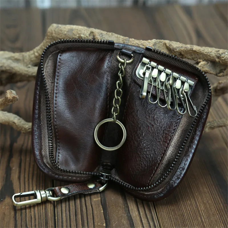 

Genuine Leather Mini Coin Purse for MenTop Layer Cowhide Wallet Women Zipper Vintage Card Bag Short Lady Wallet Key Case Pocket