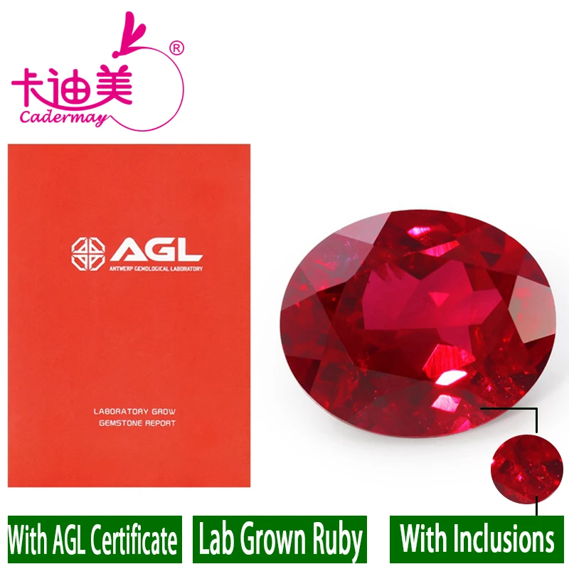 

CADERMAY Oval Cut Pegion Blood Red Lab Grown Ruby Loose Stones With Inclusions With AGL Certificate For Jewelry Making DIY