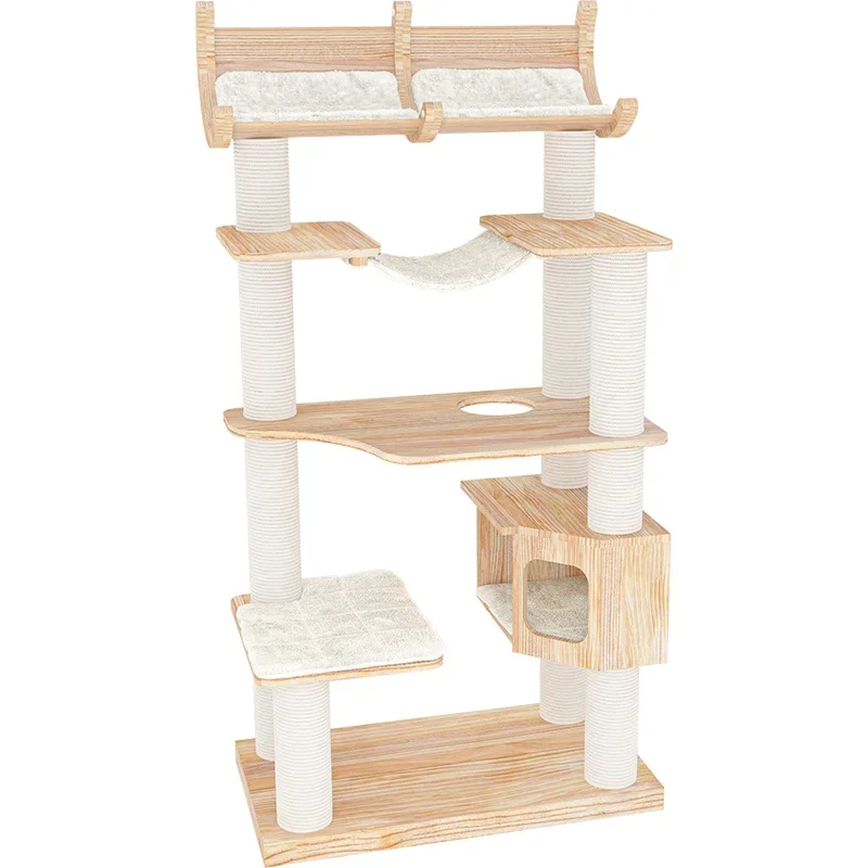 Cat Tree Wooden Modern Cat Tower Pet Furniture with Removable and Washable Mats for Kittens Large Cats