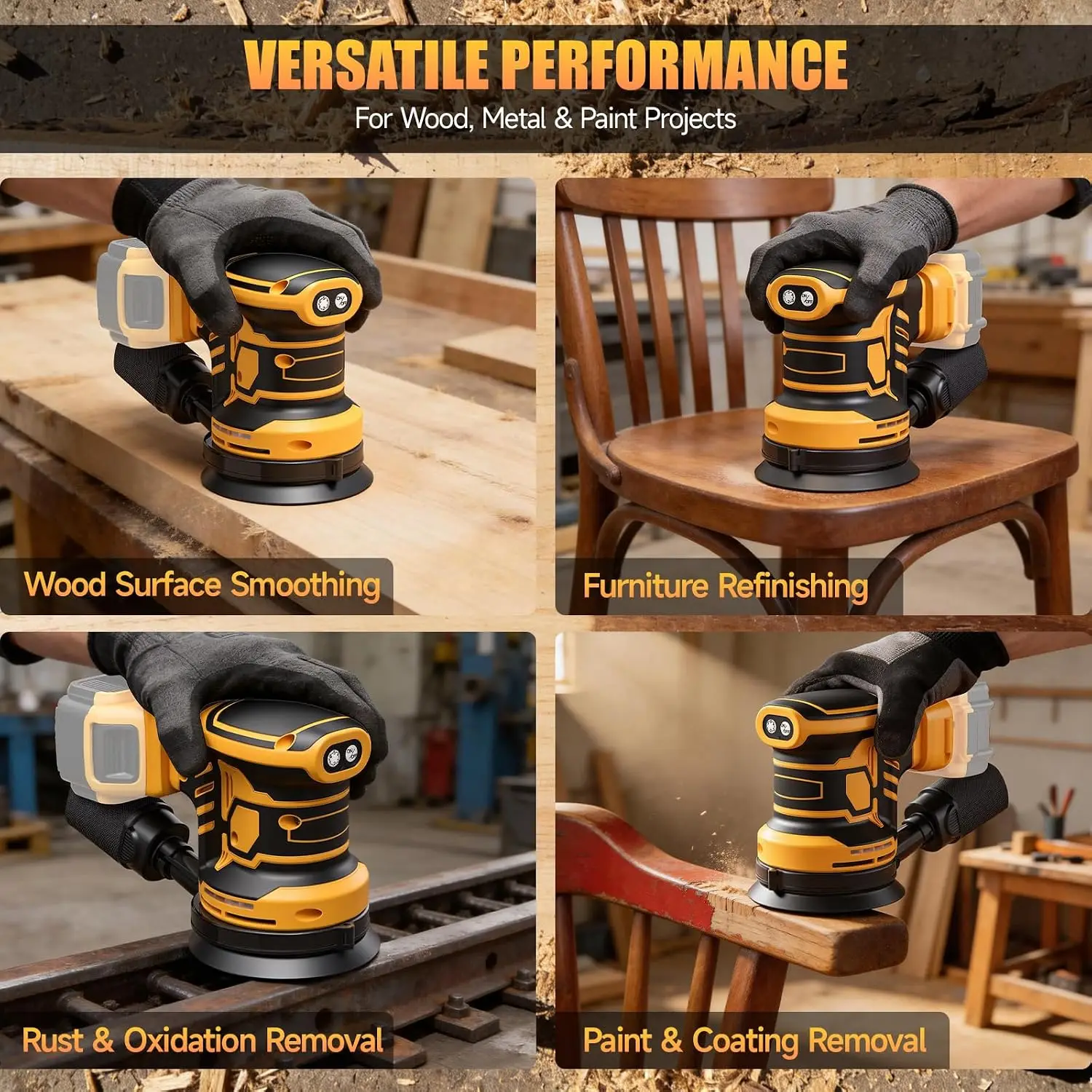 Cordless Brushless Orbital Sander 6 Variable Speeds 13500 RPM Dust Bag For DEWALT 20V Battery Wood Metal Furniture - view 6