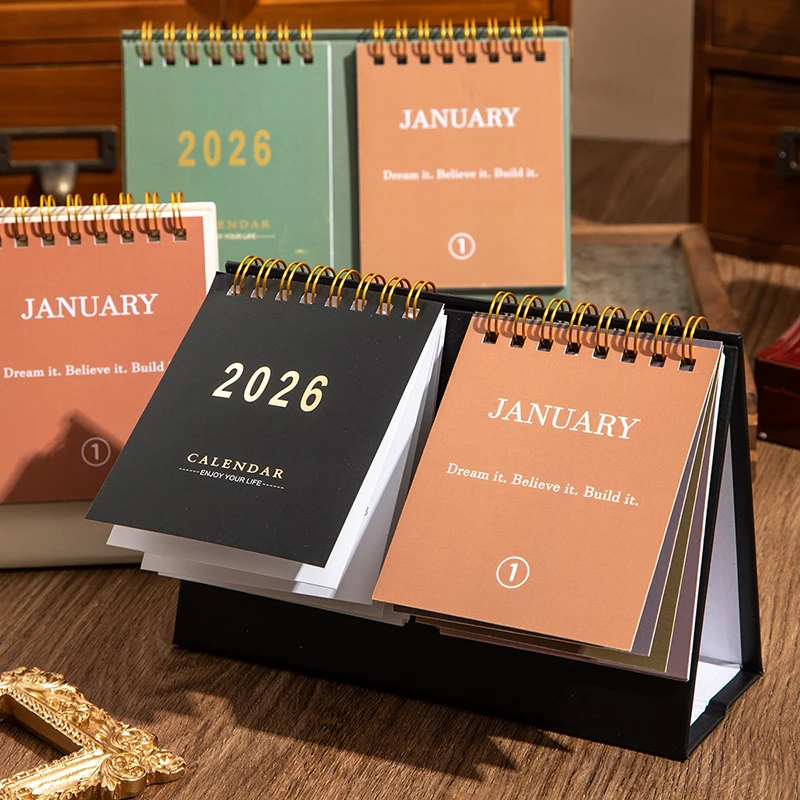 

2026 Mini Portable Desk Calendar Simple English Handmade Desktop Decoration for Office Daily Record Study Decor Desk Accessories