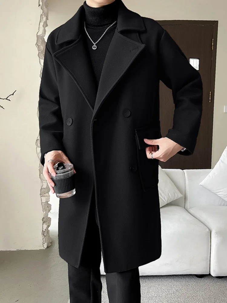 

Мужское шерстяное пальто средней длины, двубортное, повседневное, в британском стиле, осенне-зимнее, элегантное, модная верхняя одежда