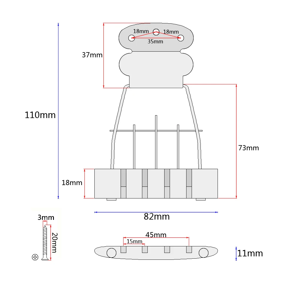 4 String Archtop Bass Guitar Tailpiece Sturdy Zinc Alloy Trapeze Bridge for Jazz Bass Setup and Cigar Box