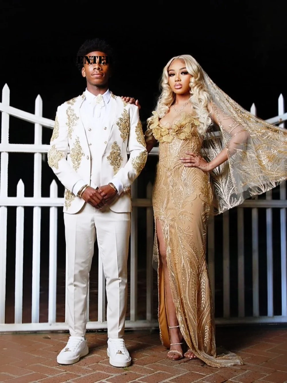 

Gold Flowers Strapless Prom Dresses For Blackgirls 2026 With Head Cover Mermaid Luxury Party Bespoke robe de bal Customized