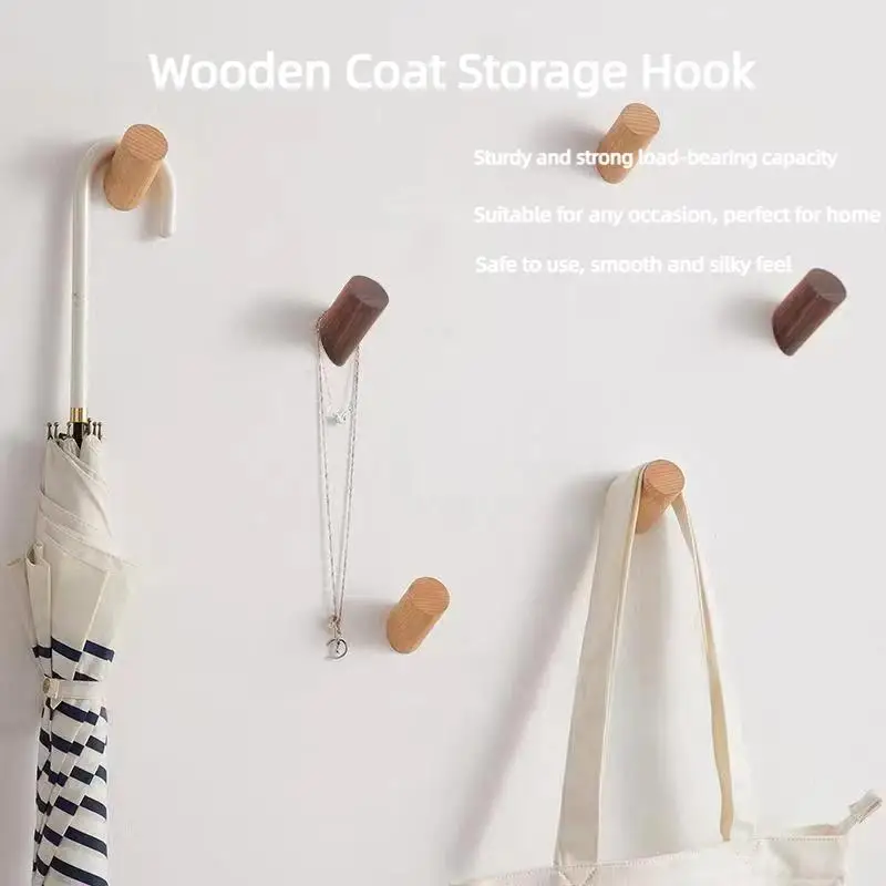 

Wall Hanger Wood Hook Beech Holder Bathroom Key Coat Rack Kitchen Door Decorative Hook For Home Accessories Gadgets Organization