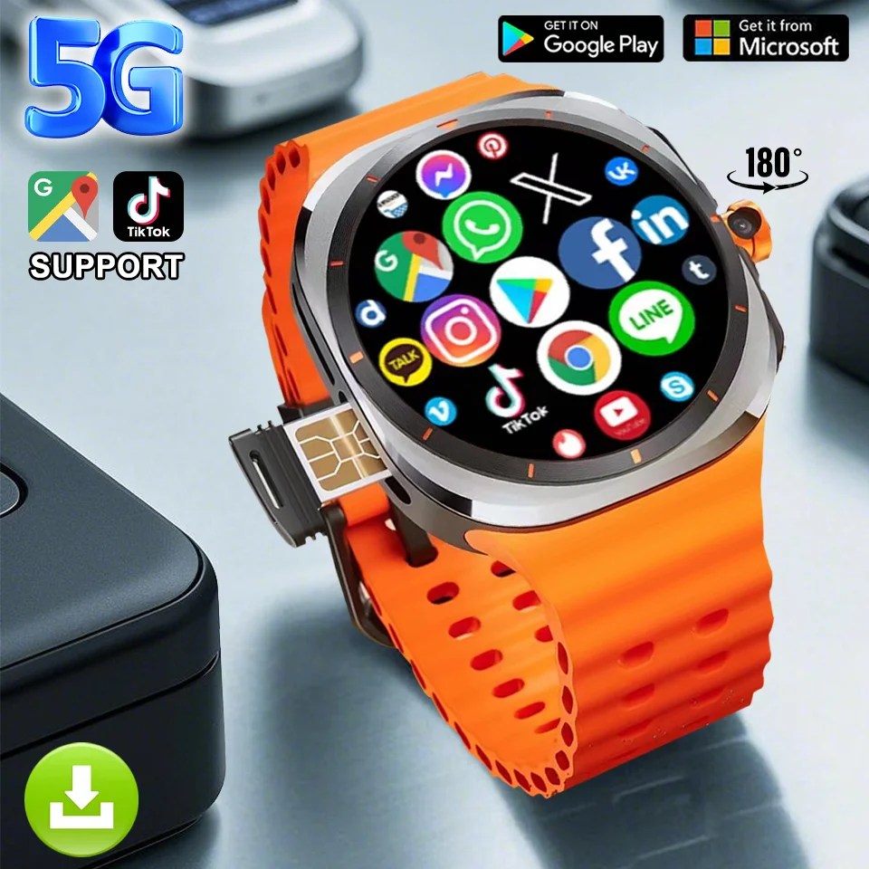 

5G SIM Card Smart Watch New Watch Ultra 5G Network Wifi GPS NFC Dual Cameras Video Call Record Google Play SmartWatch Men Women