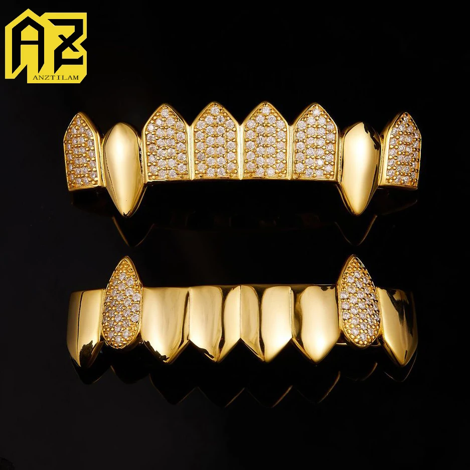 S925 Silver Custom Grillz Teeth Zircon Bling Iced Out Men Women  Hip Hop Tooth Grills Caps Fashion Jewelry