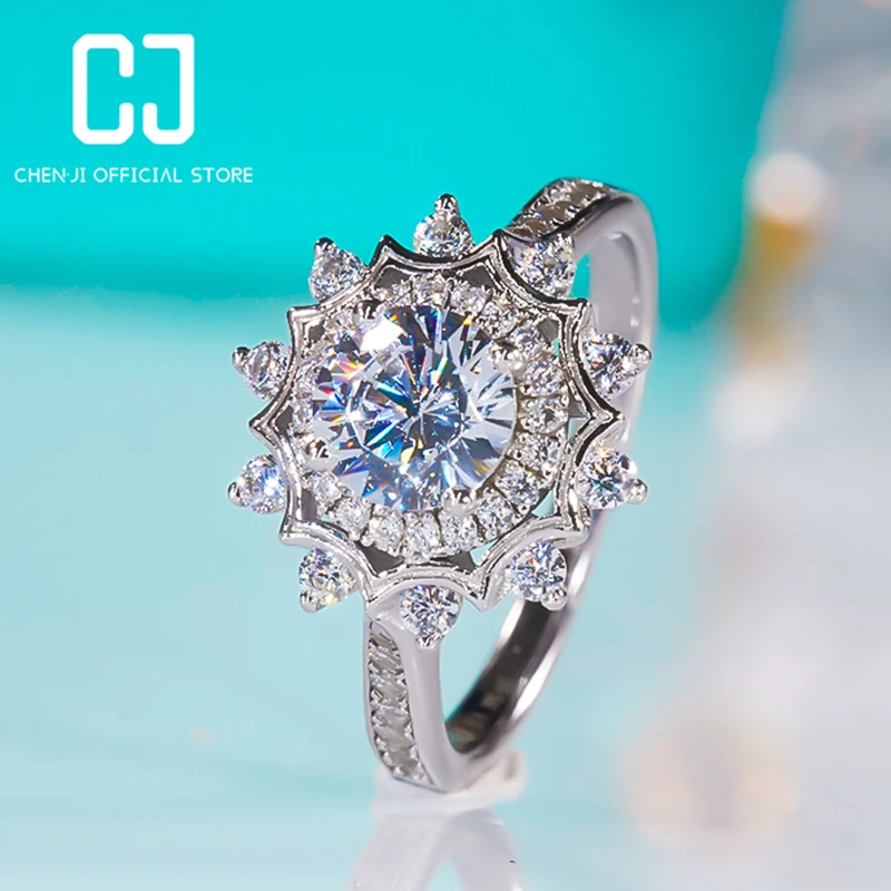 

Snowflake New D Color Moissanite Ring 925 Sterling Silver Platinum Plated For Women Sparkling Luxury Diamond Ring Fine Jewelry