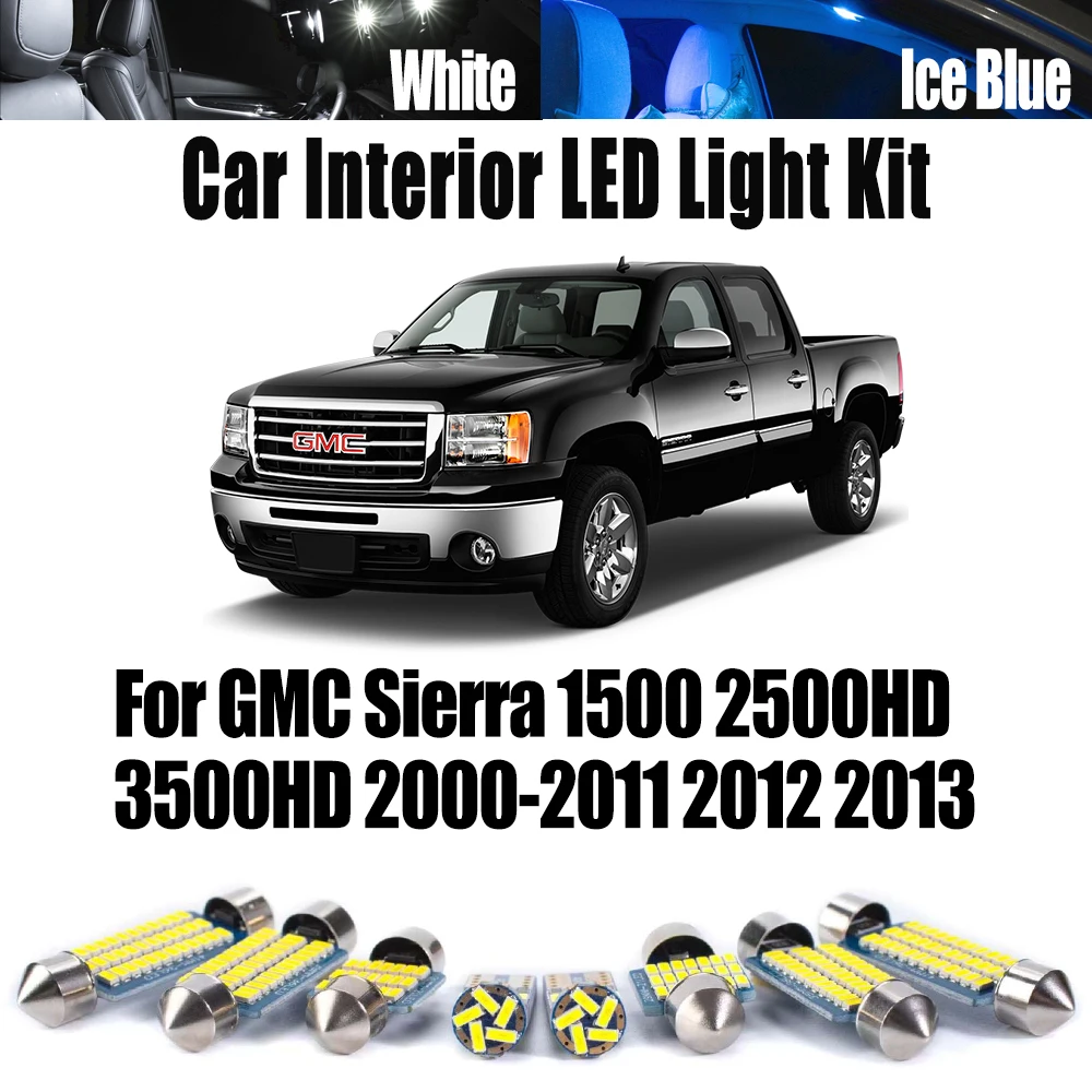 

Canbus LED Interior Map Dome Trunk Courtesy Number Plate Light Kit For GMC Sierra 1500 2500HD 3500HD 2000- 2012 2013 Car Bulbs