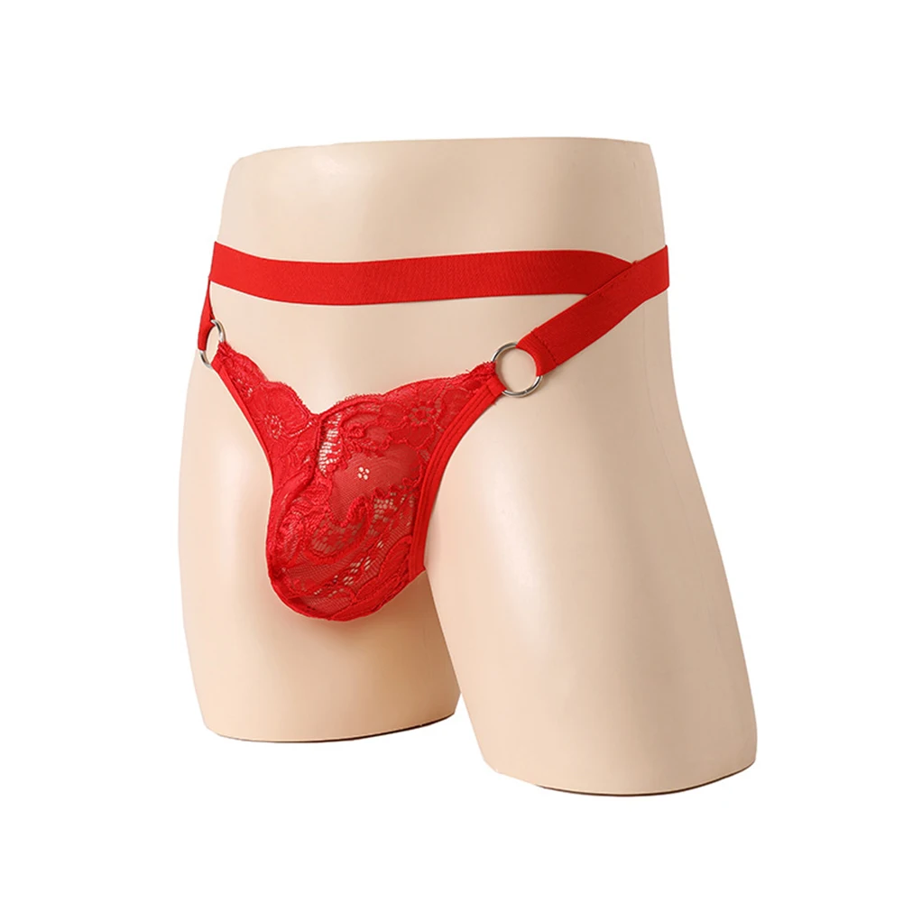 

Buttocks Hollow Thong Underwear Men G-String Sissy Lingerie Gay Panties Briefs Breathable Underpants Lace Bikini