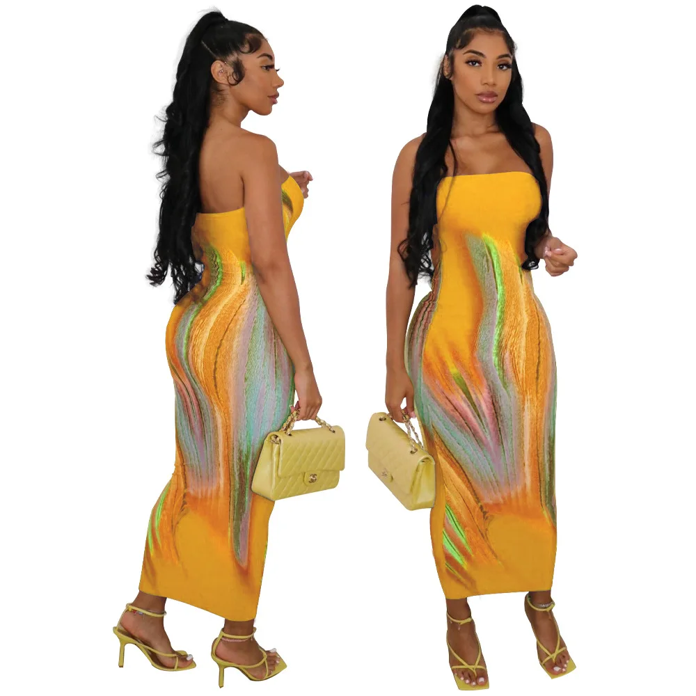 2025 Sundress Woman Summer Backless Tube Dresses Streetwear Casual Party Fashion Aesthetic Print Strapless Bodycon Maxi Dress
