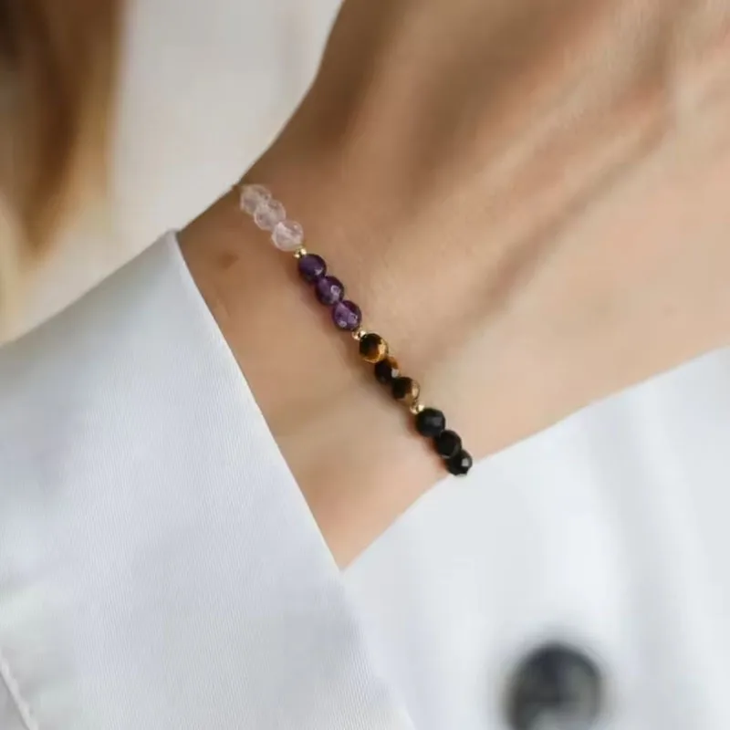 سوار كريستال للحماية |   حماية إمباث، كوارتز وردي، جمشت، تورمالين أسود، سوار شفاء سلكي قابل للتعديل