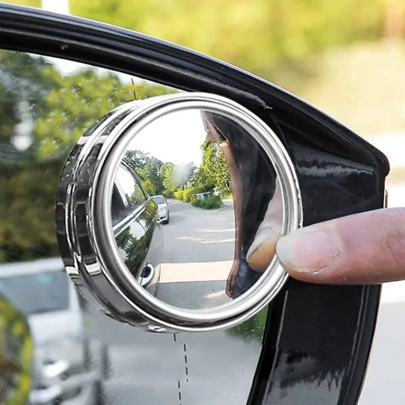 2Pcs Car Round Frame Convex Wide-angle Clear Rearview Auxiliary Car Mirror 360 Degree Blind Spot Mirror Adjustable Driving