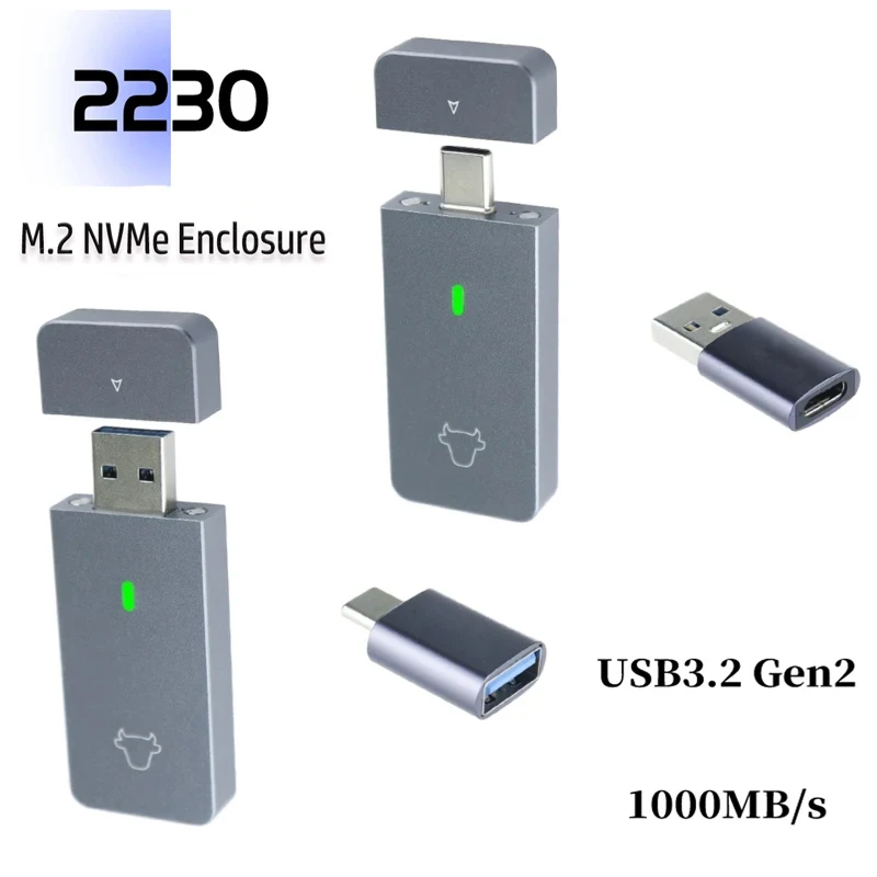 M.2 NVMe 2230 SSD Enclosure USB C Adapter 10Gbps USB3.2 Gen2 External SSD Case for M2 2230 NVMe SN740/SN530 520/PM991a/BG4/BC711