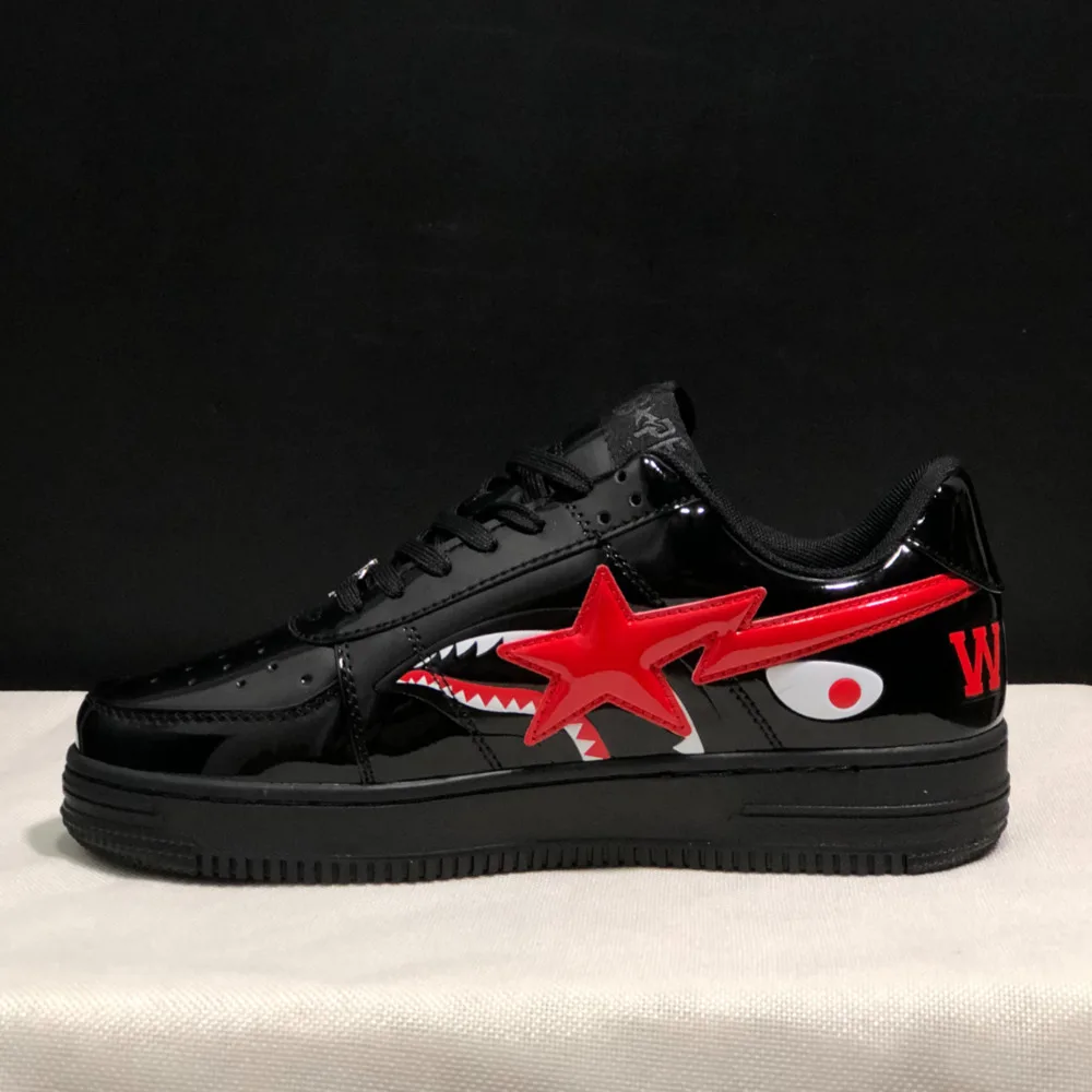 Oryginalny Bape Sta Men All Black Shark BAPESTA Casual Plarfom Shoes Unisex Women Slip-Resistant Outdoor Soft Walking Sneakers