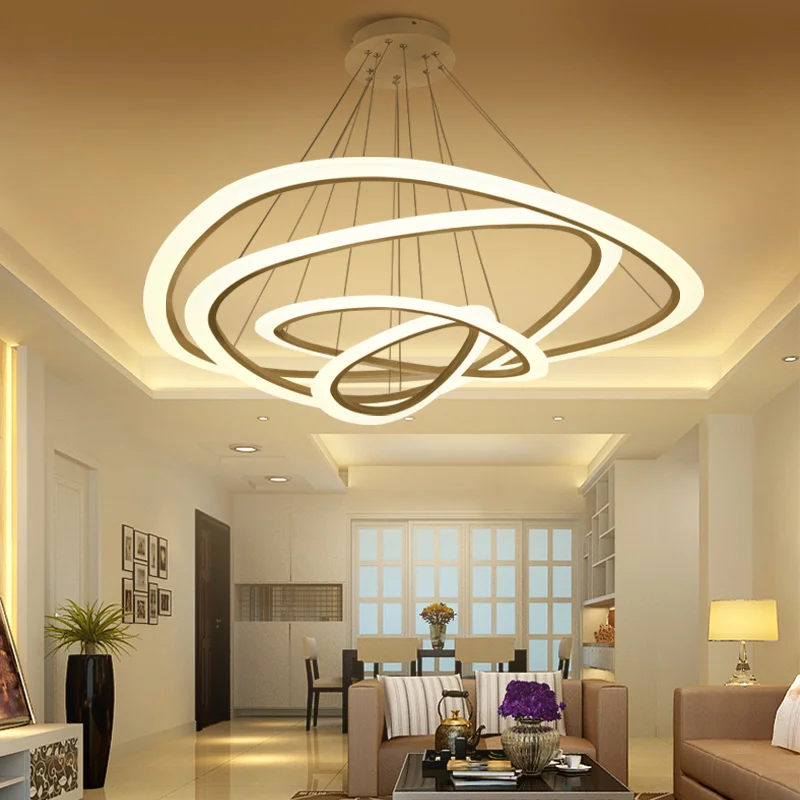 

Modern Pendant Lights for Living Room Dining 4/3/2 Circle Rings Acrylic LED Lighting Ceiling Lamp Fixtures