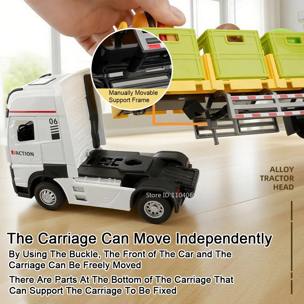 1:32 Trailer Container Transport Vehicle Model Toys Metal Diecast Sound Light Doors Opened Pull Back Toy Vehicles for Boys Gifts