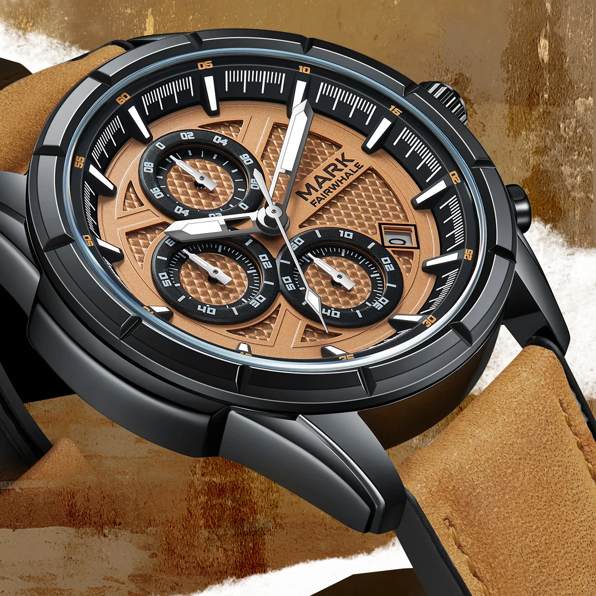 New Fashion Brown Watch Men Brand Mark Fairwhale Luxury Rubber Strap Clock Male Sports Chronograph Waterproof Quartz Wristwatch
