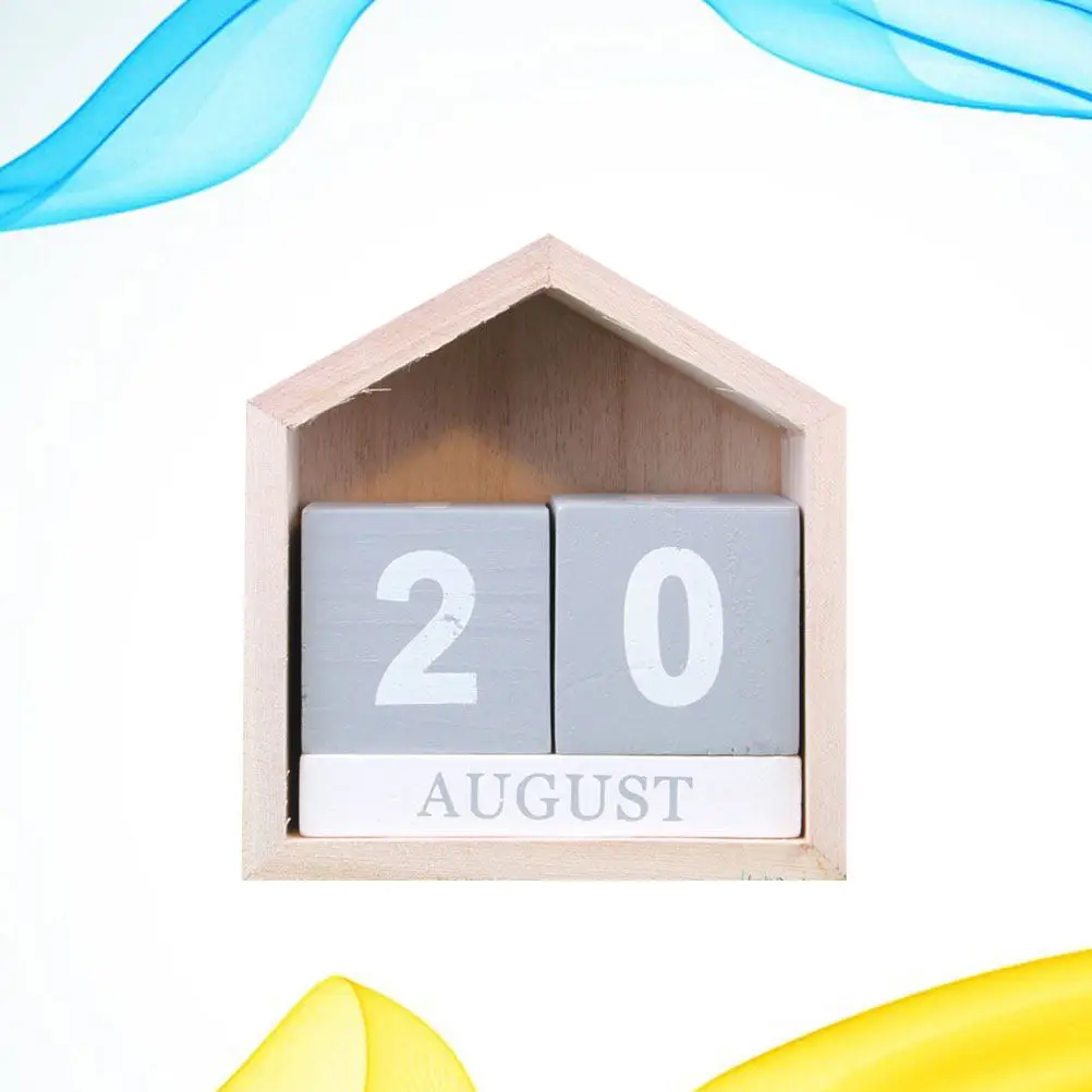 

1Pcs Wooden Retro Desktop Calendar Manual Date Shape Desktop Ornament Office Home Decoration Wooden Calendar