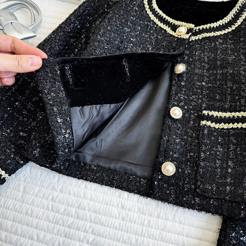 Children Set Spring Autumn Girls Baby Fashion Small Fragrant Style Children Round Collar Coat A-line Skirt Two Piece Set