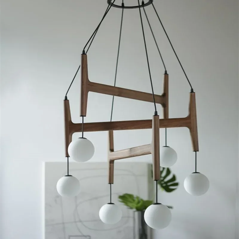 Modern Minimalism Pendant Light Italian Design Walnut Light Multi Head Ball Hanging Light Living Room Restaurant Decora Lighting