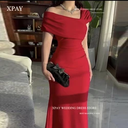 XPAY Red Mermaid Evening Dresses For Women 2023 Off Shoulder Slim Wedding Party Guest Dress Long Customised Prom Formal Gowns