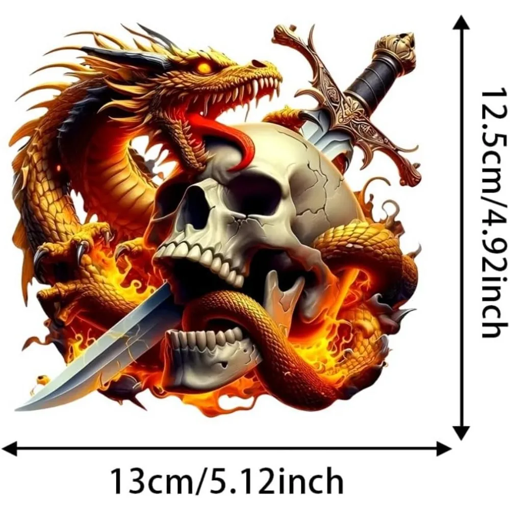 1Pc 2D Flat Dragon Skull Vinyl Sticker, Waterproof Decal For Laptop Car Motorcycle Scratch Cover, Holiday Gift