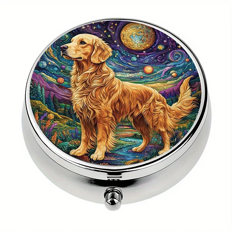 1 piece, portable travel pill box with 3 compartments, cute dog design, charming dog pill box, portable travel vitamin pill organizer, unique travel design, best choice, flat print, flat