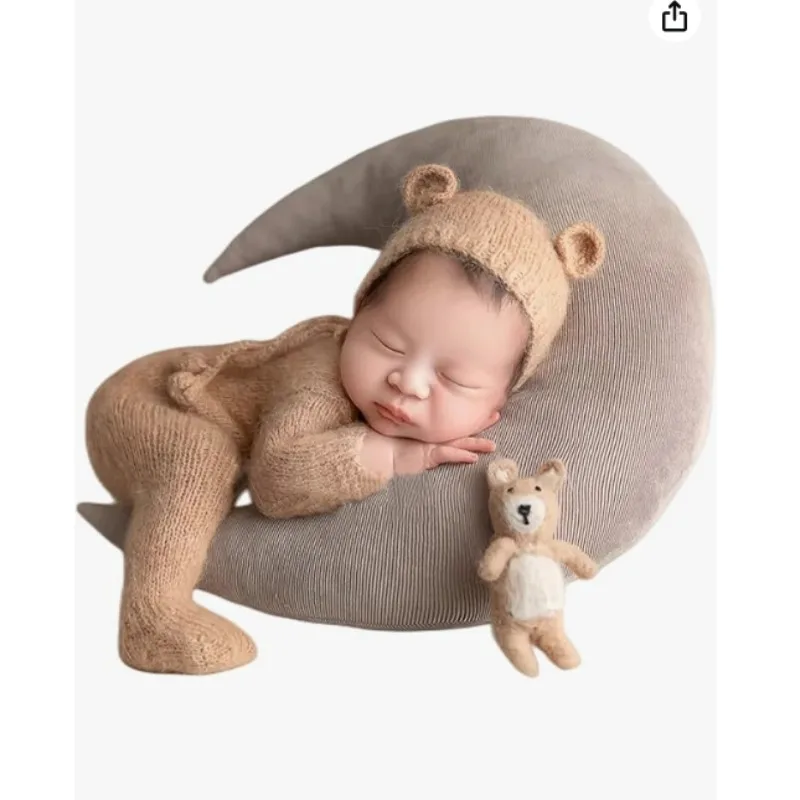 

Вязаный комплект с изображением медвежонка из мохера — комбинезон для фотосъемки новорожденных и шапочка из 2 предметов — мягкая реквизит для фотосъемки с животными для мальчиков и девочек (0–3 месяца)